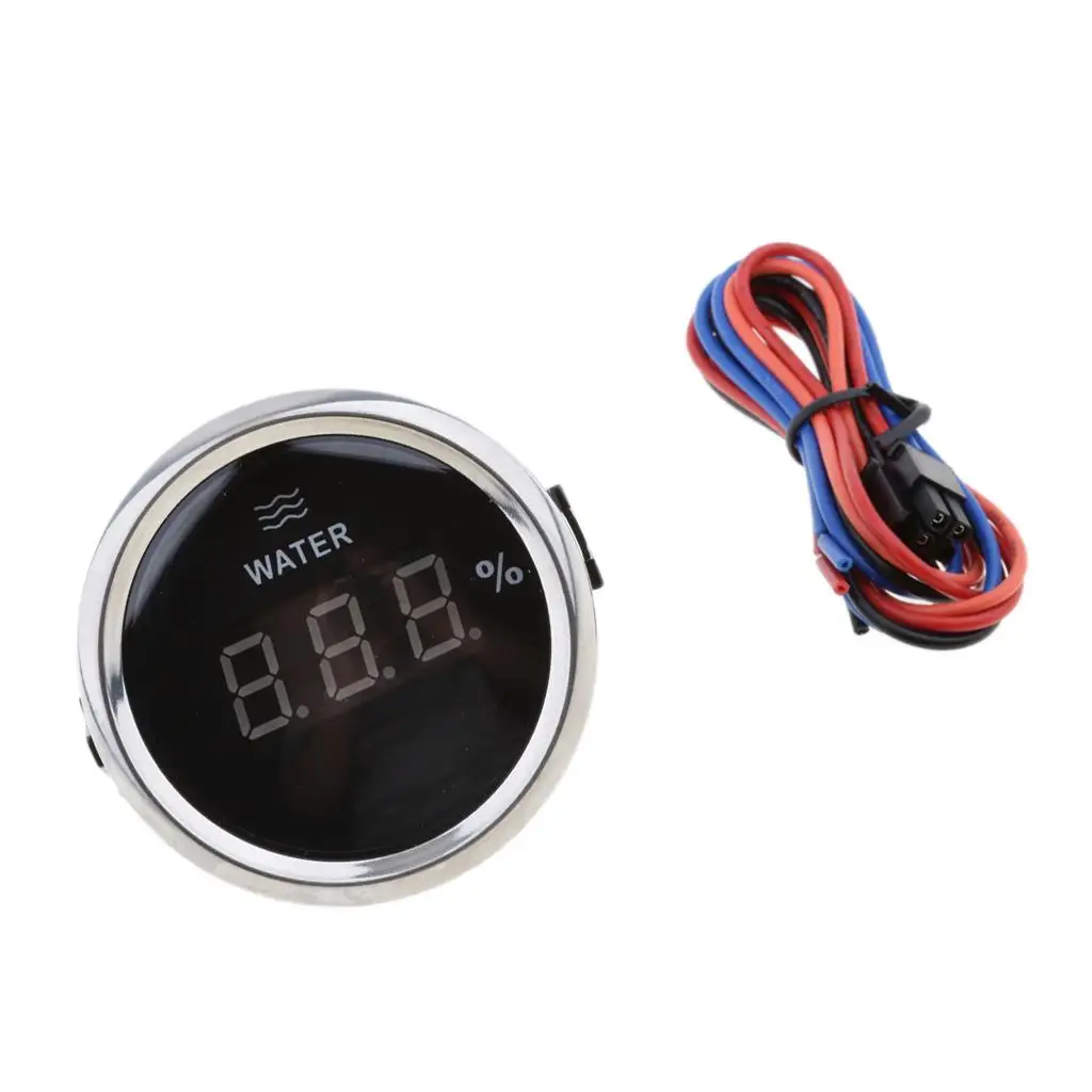 0-190 Ohm LCD Digital Water  Inch 52mm, Waterproof 316 Stainless Stress  for Marine Car Truck RV