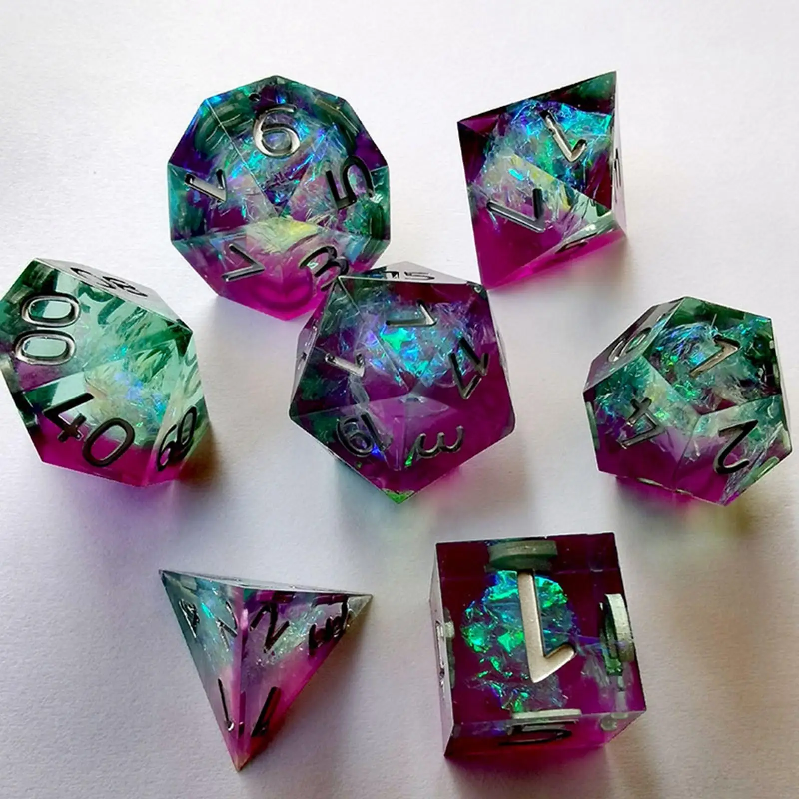 Polyhedral Dice D4 D6 D8 2XD10 D12 D20 with Sharp Edges Beautiful Inclusions for 
