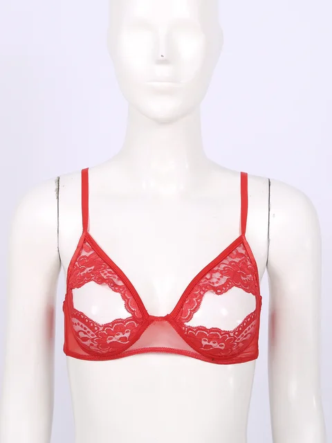 Women's Lace Unlined Bralette Underwire Sheer Bra See Through Sexy Cut Out  Bra Adjustable Straps Exposed Nipples Brassiere - Two-piece Separates -  AliExpress