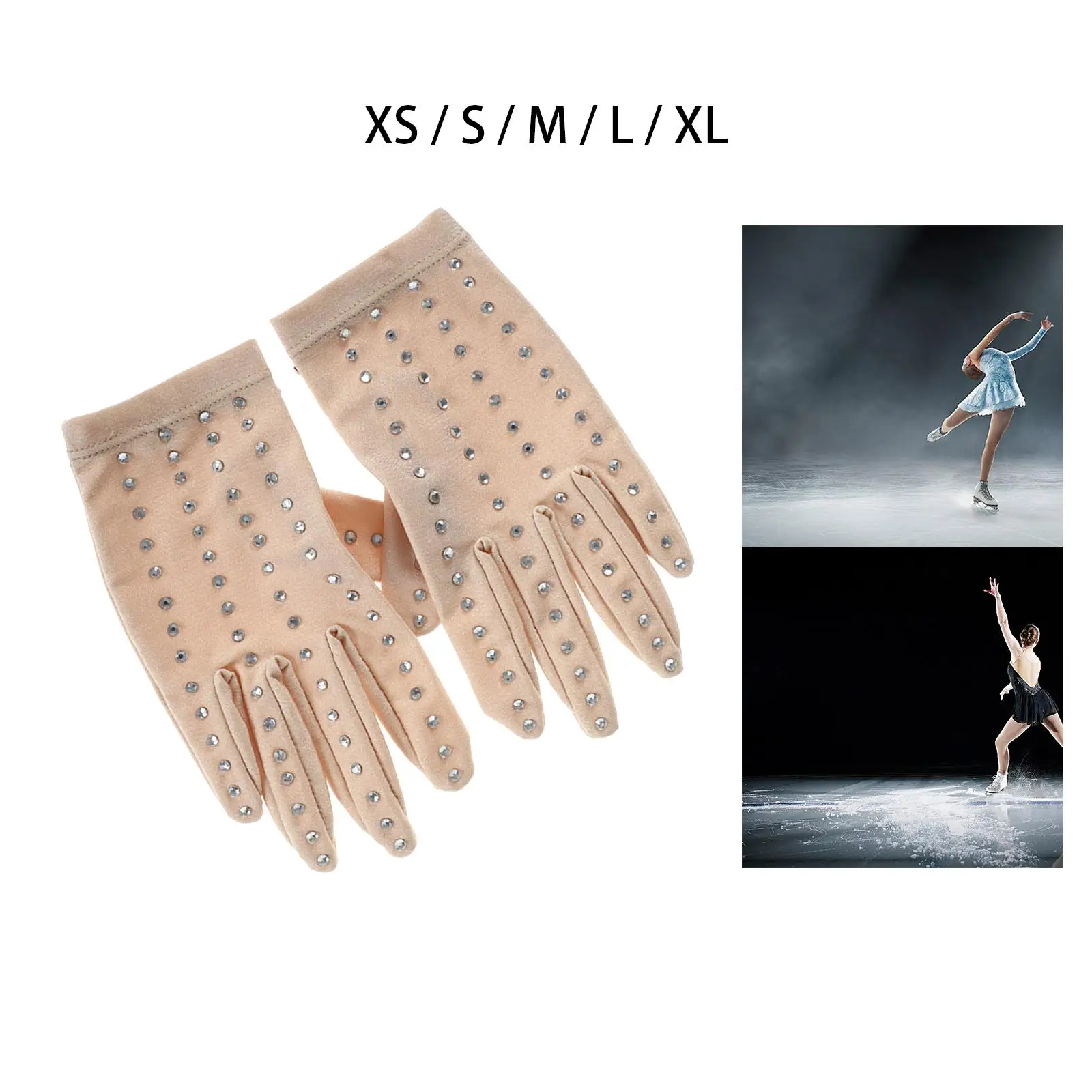 Womens Figure Skating Gloves with Rhinestones Decoration Girls for Show Performance Competition Dance