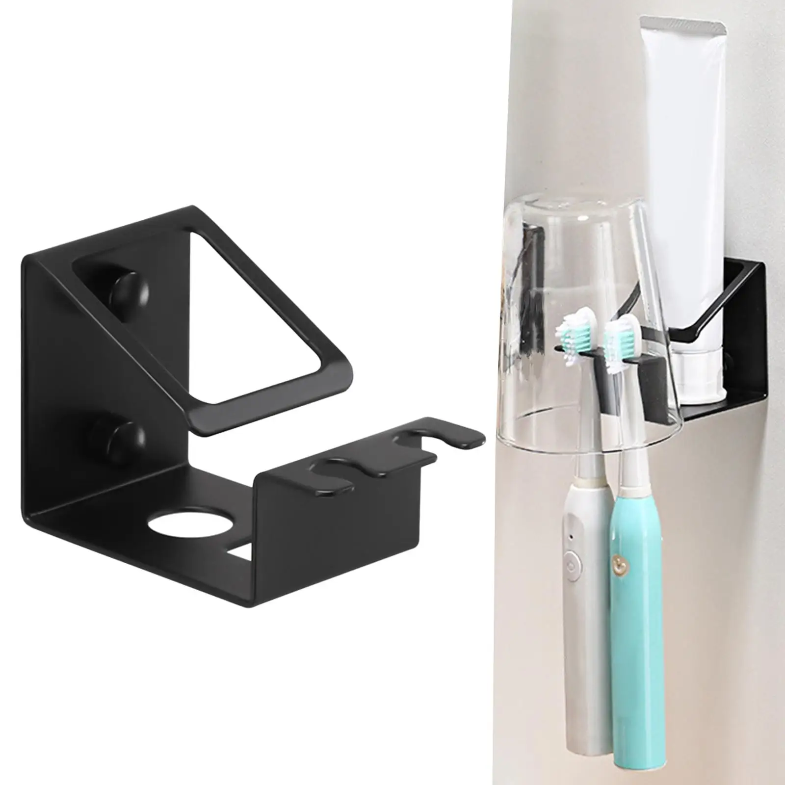 Self Adhesive Tooth Brush Storage Organizer Accessories Toothpaste Storage Rack Shelf Stand Multi Functional Black for Shower