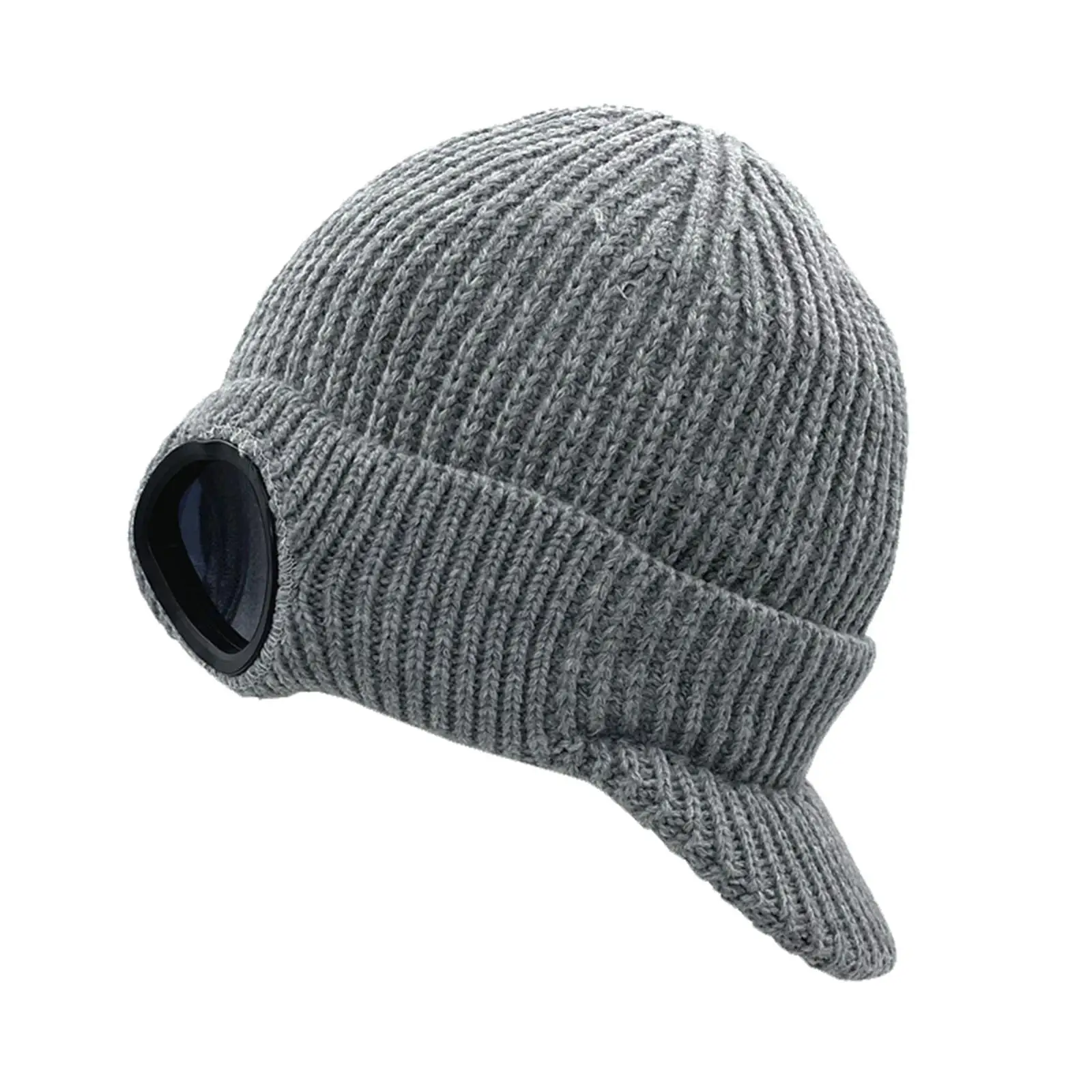Men`s Knit Newsboy Hat Goggles Beanie Warm Ski Winter Stylish with Visor Skull