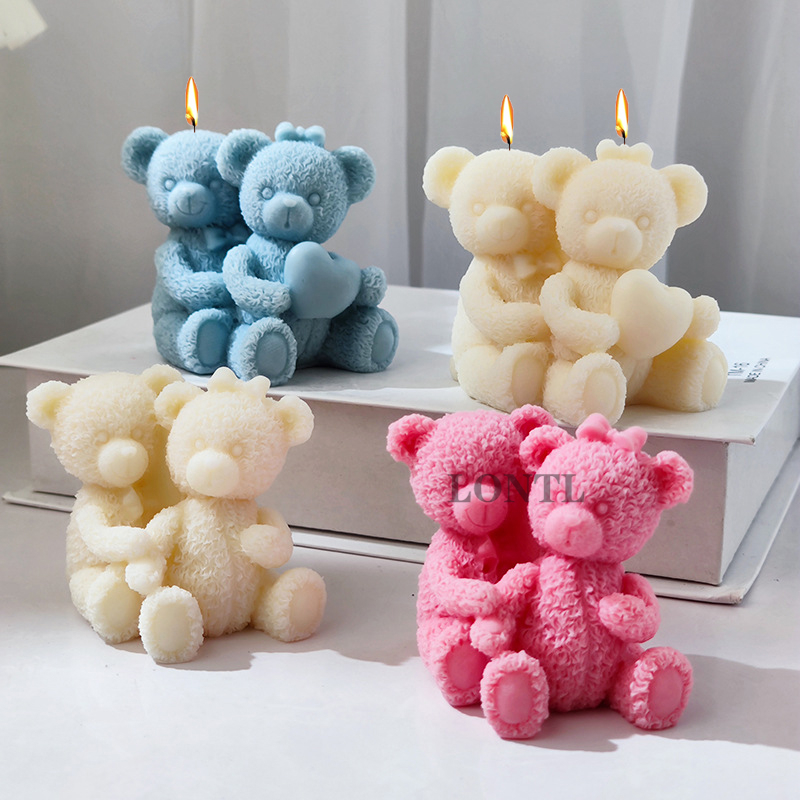 Description Picture 2 of itemCouple Bear Silicone Candle Molds 3D Cute Animal Soap Plaster Crafts Resin Making Tools for Valentine's Day or Wedding Gifts