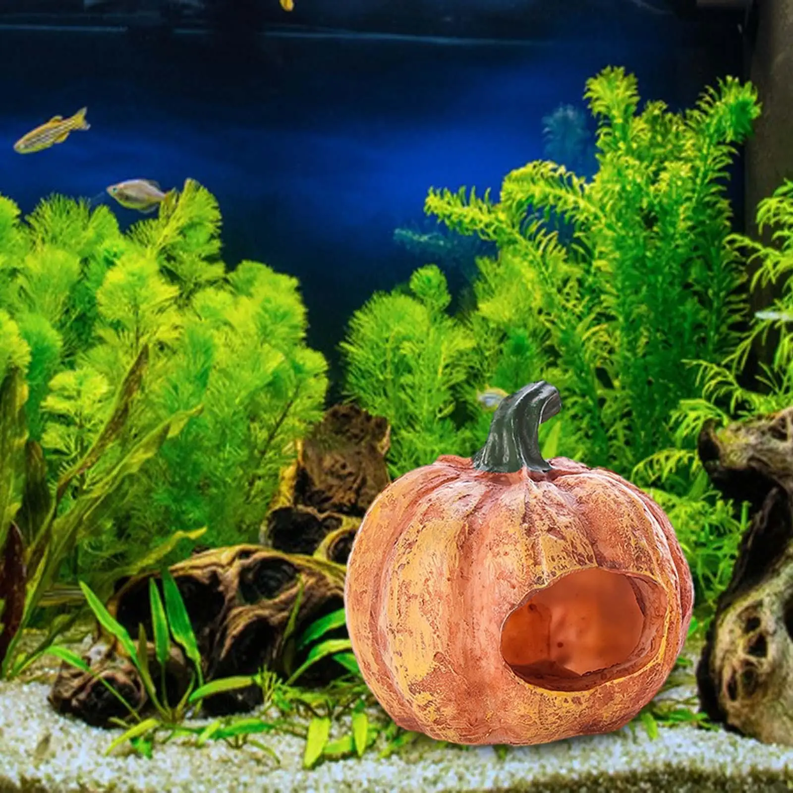 Pumpkin Fish Tank Decor Pumpkin Fish Cave Artificial Durable Fish Hide Cave for Aquarium Tabletop Fish Tank Turtles Aquatic Pets