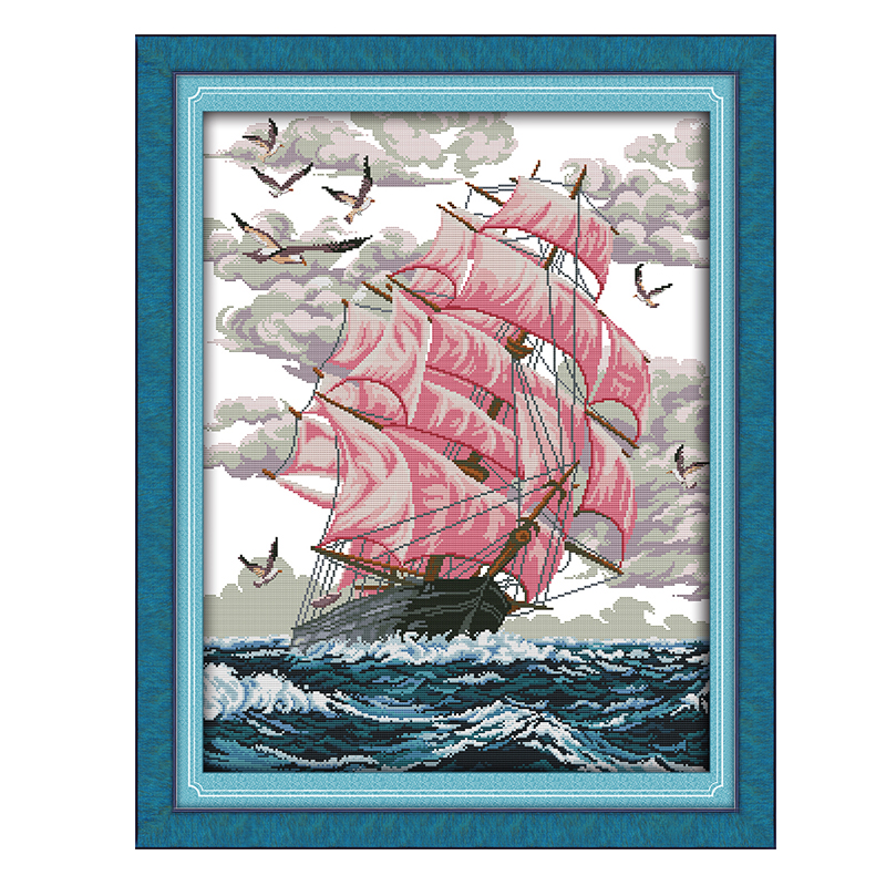 Joy Sunday Sail Away Bedruckte Kreuzstich-Sets Aida 16CT 14CT Leinwand Stoff Heimdekoration Handgemachte Stickerei Handarbeitssets – Detail 1