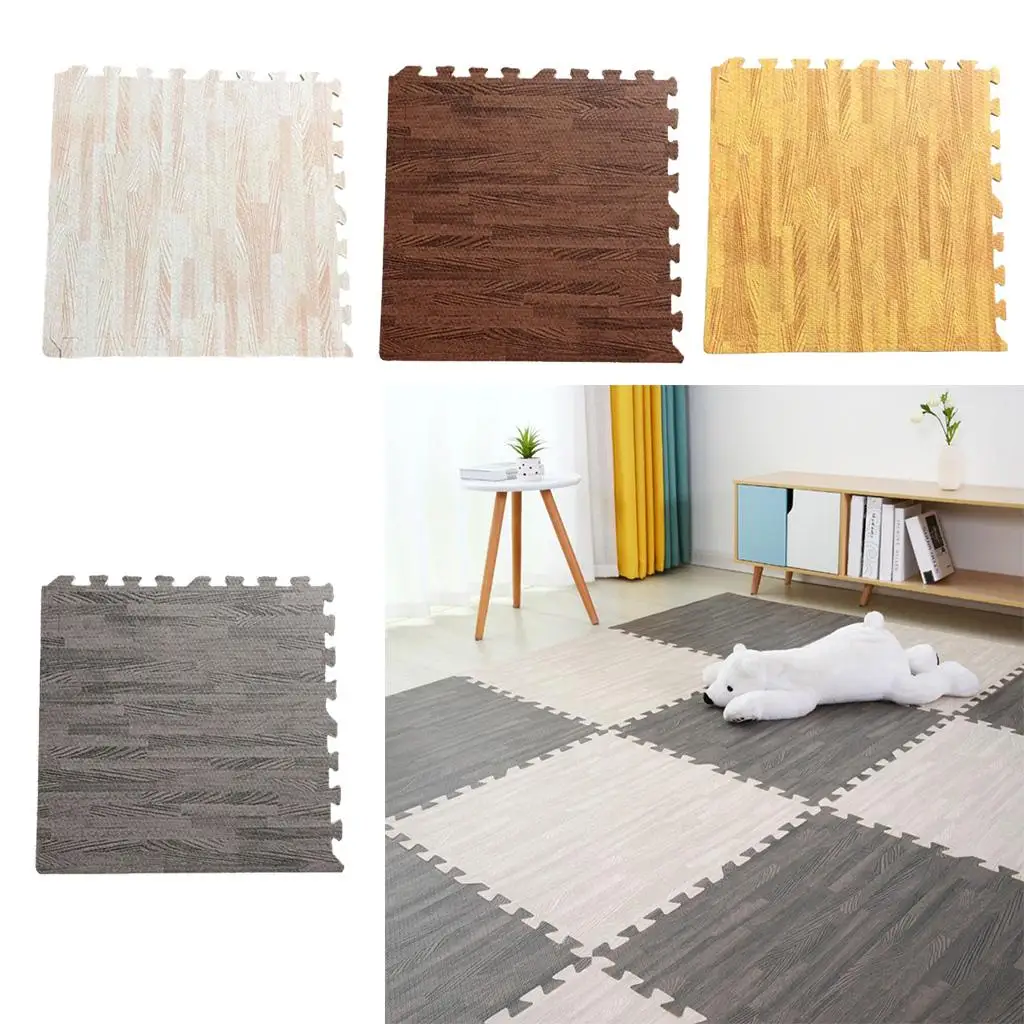 16 Pieces Interlocking Floor Mat EVA Foam Tiles Wood Grain Gym Exercise