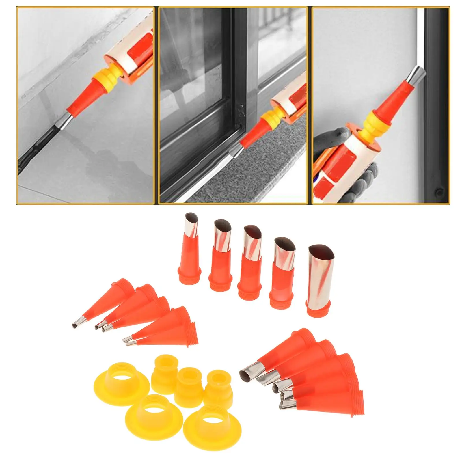 21Pcs Reusable Caulking Nozzle Applicator Replacement with Bases Caulking Finisher Nozzle Kit for Sausage Bathroom Door Kitchen