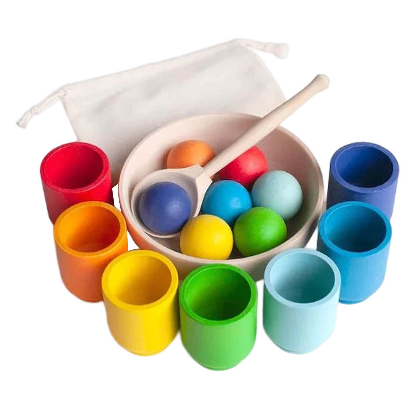 Rainbow Balls in Cups Montessori Toy Educational Toys Color Sorting and Counting for Boys Girls