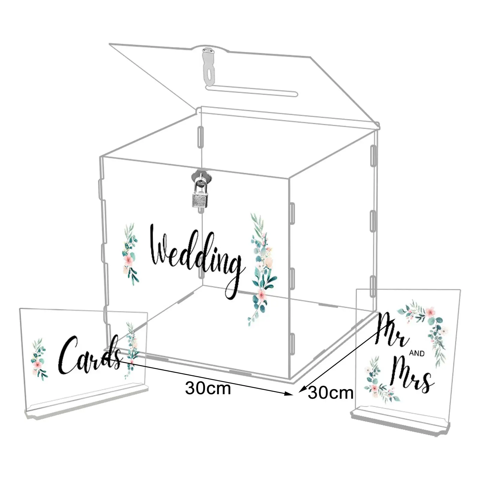Acrylic wedding cards Box Elegant Storage Box Clear Guest Gift Card Box Decorative Letter Envelope Box for Anniversary Birthday