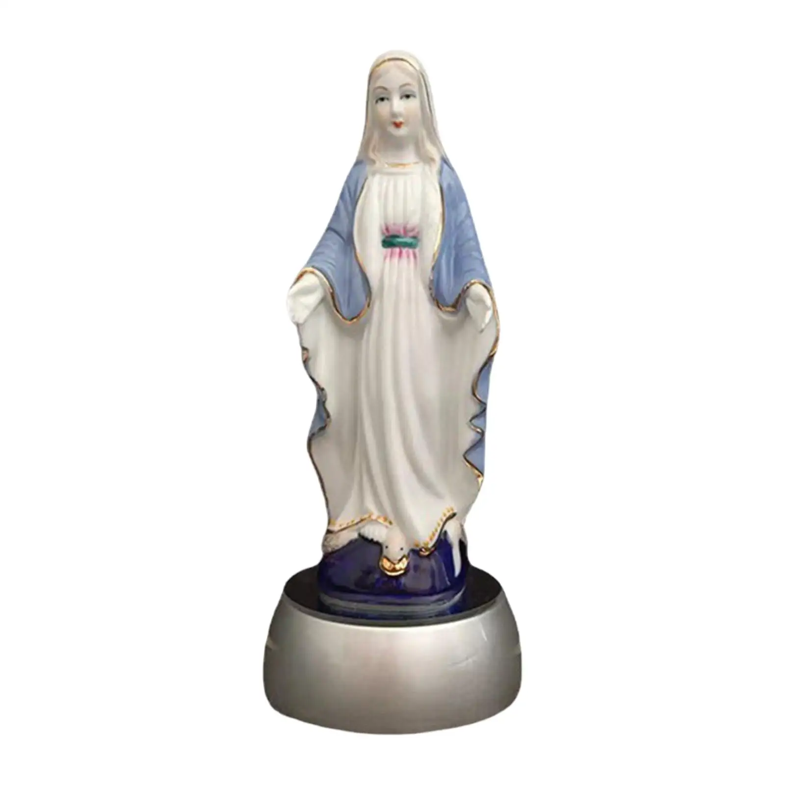 Bedside Table Lamp Ceramic Virgin Mary Statue Cabinet Bedroom LED Nightlight