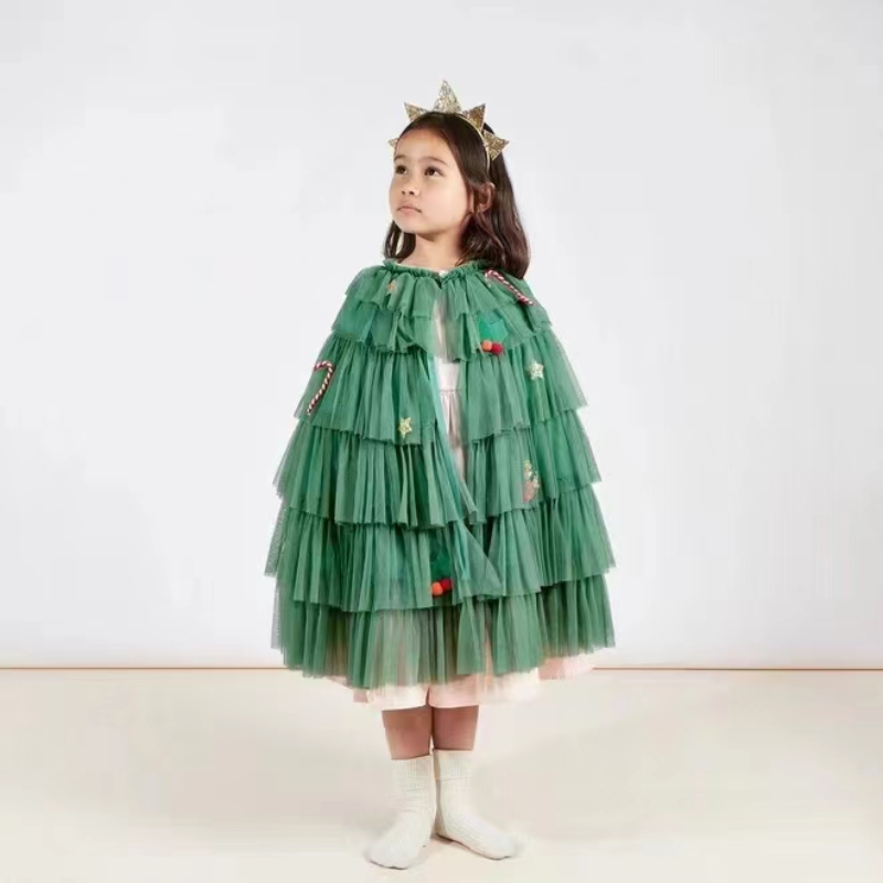 3-6T Kinder Weihnachtsbaum Umhang Set Kindergarten Abschlussball Leistung Umhang Requisiten Candy Stars Dekorative Party Kleidung – Detail 6