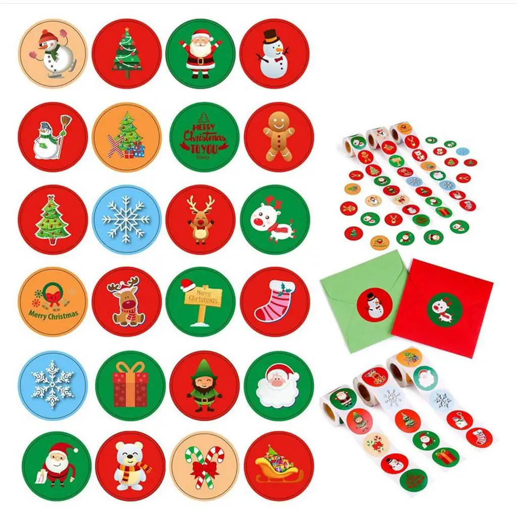 1 Roll 500Pcs Christmas Holiday Stickers Envelopes Stocking Xmas Party Favors Supplies, 25mm Dia