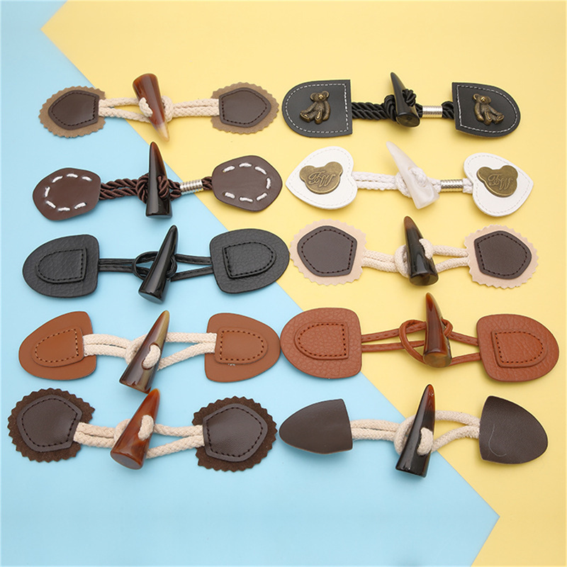 Description Picture 5 of item1Pair Wood Leather Horn Toggle Button Craft Coat Buttons DIY Sewing Accessories