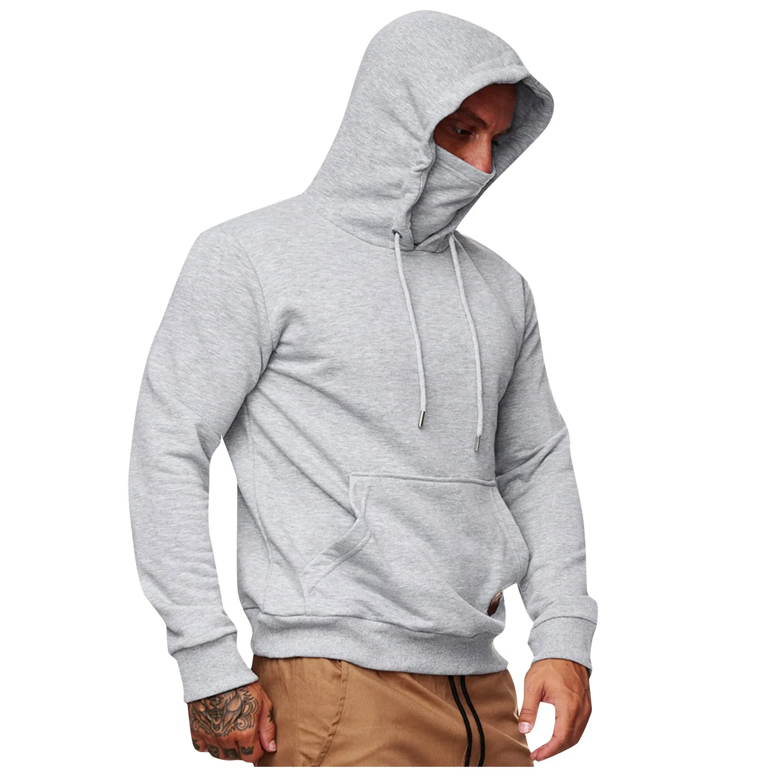 Sudadera con capucha de manga larga para hombre, Jersey deportivo de Color sólido con máscara, ropa de calle informal, Y2k, novedad de 2023