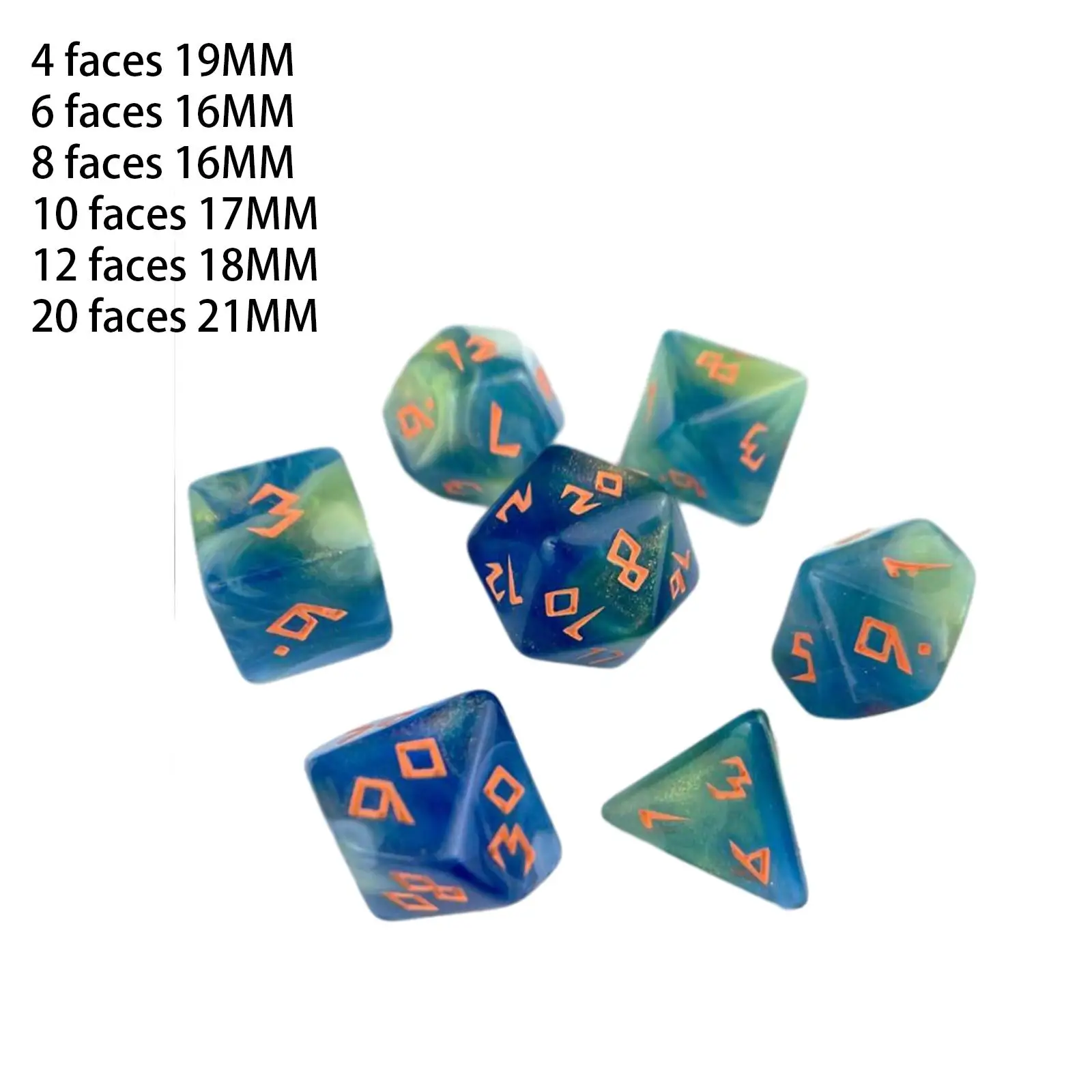 7x Polyhedral Dice Set D4,D6,D8,D10,D12,D20 Multi Sided Game Dices Acrylic Game Dices Set for KTV Party Role Playing Table Game