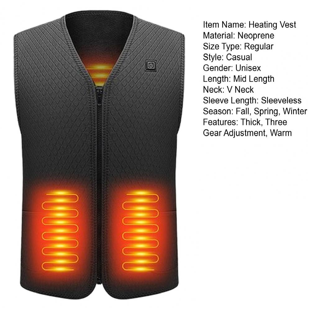 Description Picture 3 of itemMen Vest Outdoor Activity Vest Usb Winter Vest with Adjustable Gear Energy-saving Zipper Closure for Men Women Padded Windproof