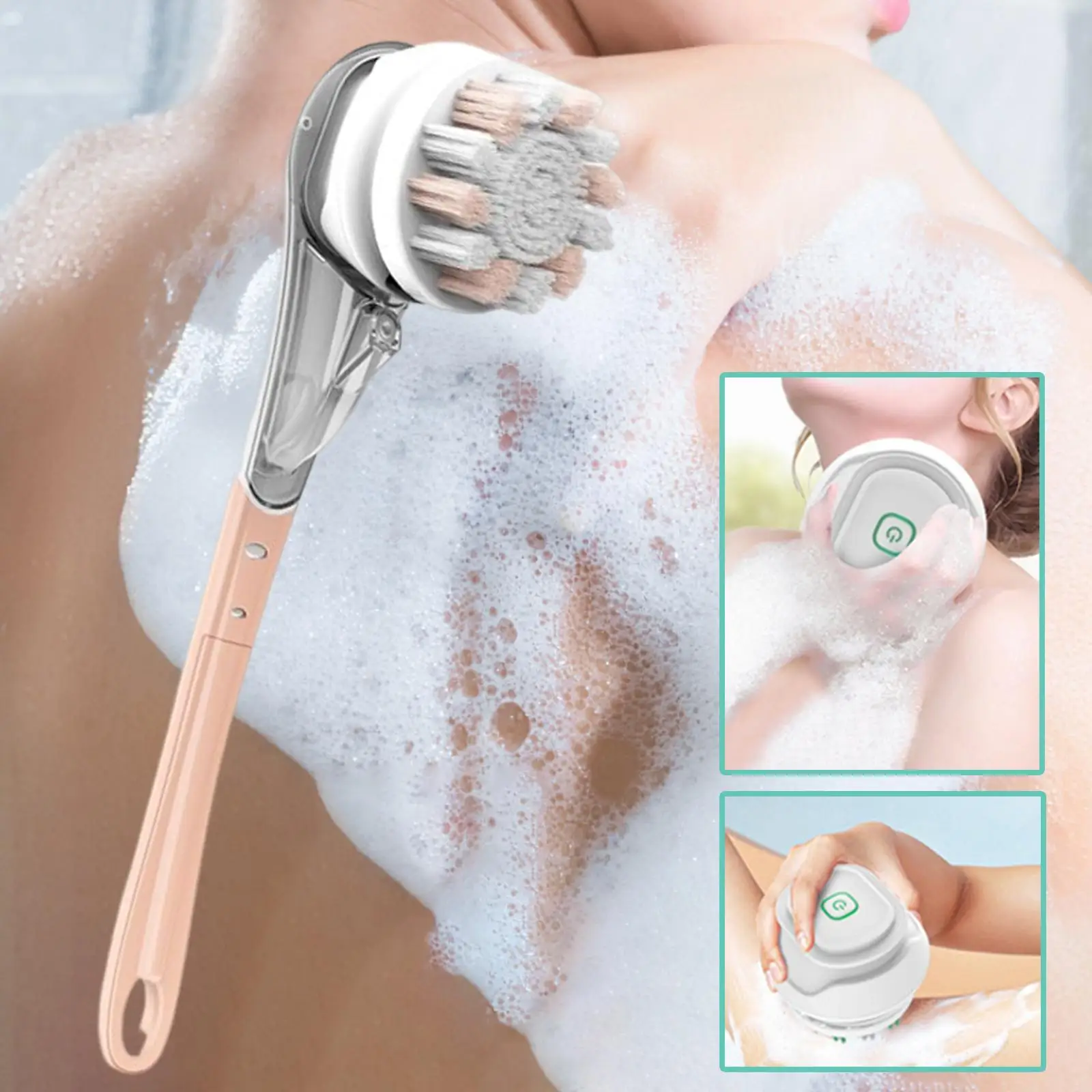 Electric Body Brush Scrubber Cordless Waterproof USB Rechargeable Detachable Spinning Skin Brush for Showering Cleansing Bathing