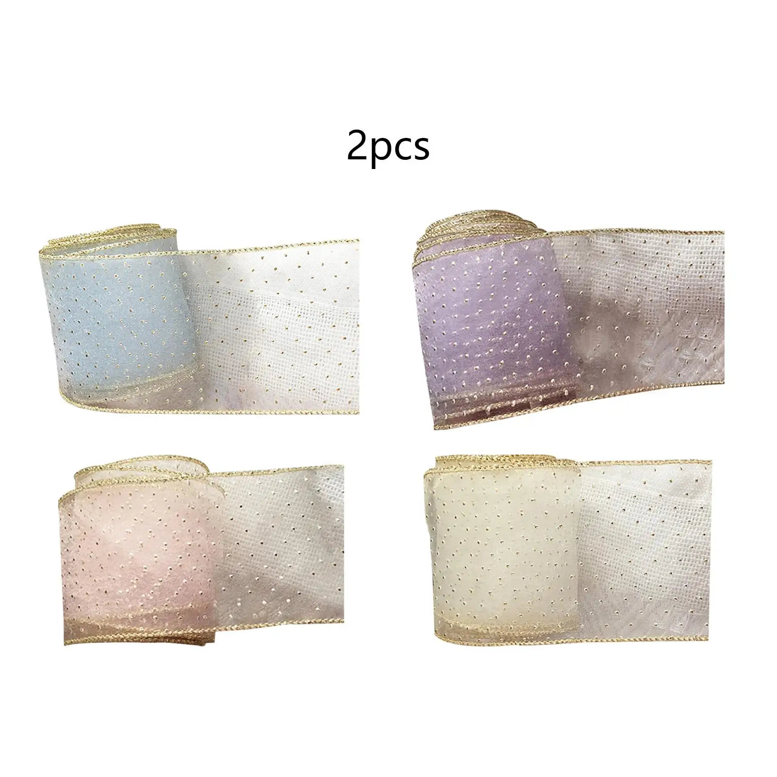 2x Bronzing Ribbon Wired Gold Dot Tulle Sheer Ribbon for Wreaths Floral Bow Craft Bouquets Wrapping Christmas Holiday
