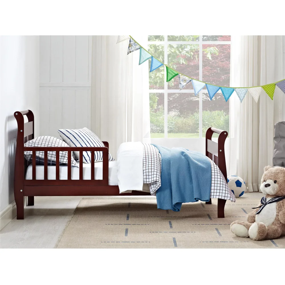 Sleigh Kids Wood Toddler Bed with Safety Guardrails