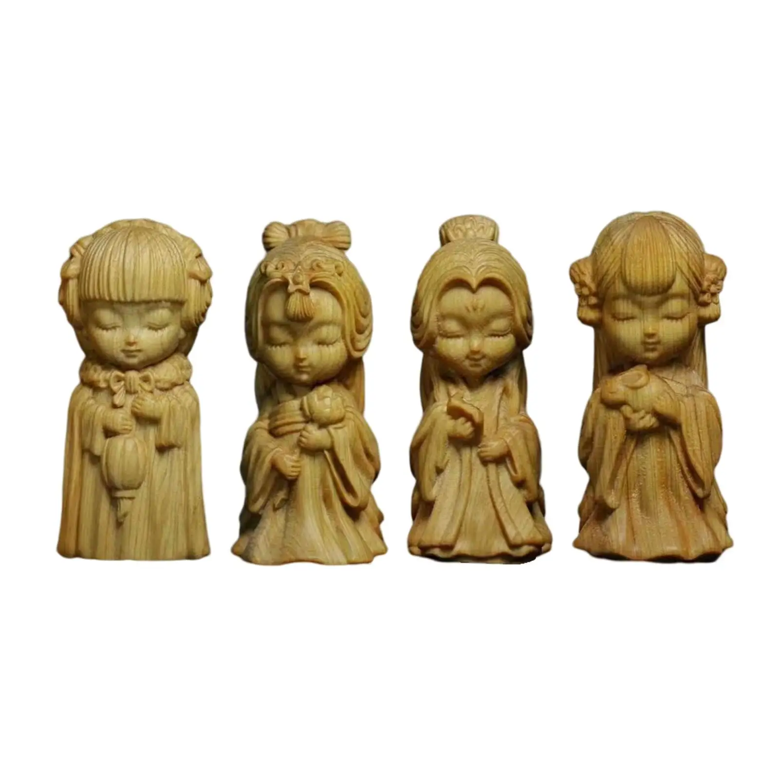 Cute Four Beauties Ornament Crafts Ornament Hand Carved for Office Home Desk