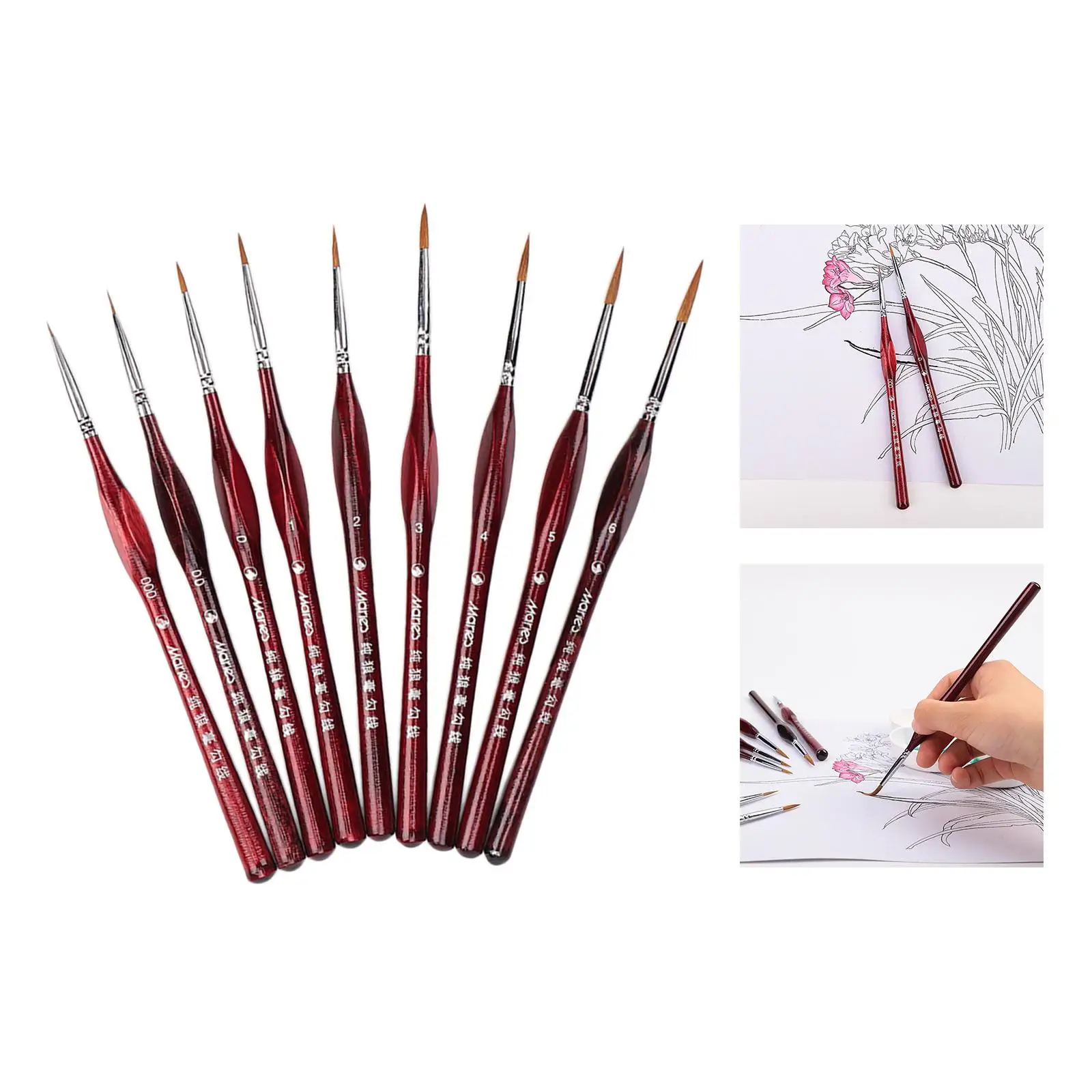 9 Pcs Detail Paint Brushes, , High Performance Script Liner for Oil, Acrylic and  Painting Drawing Writing