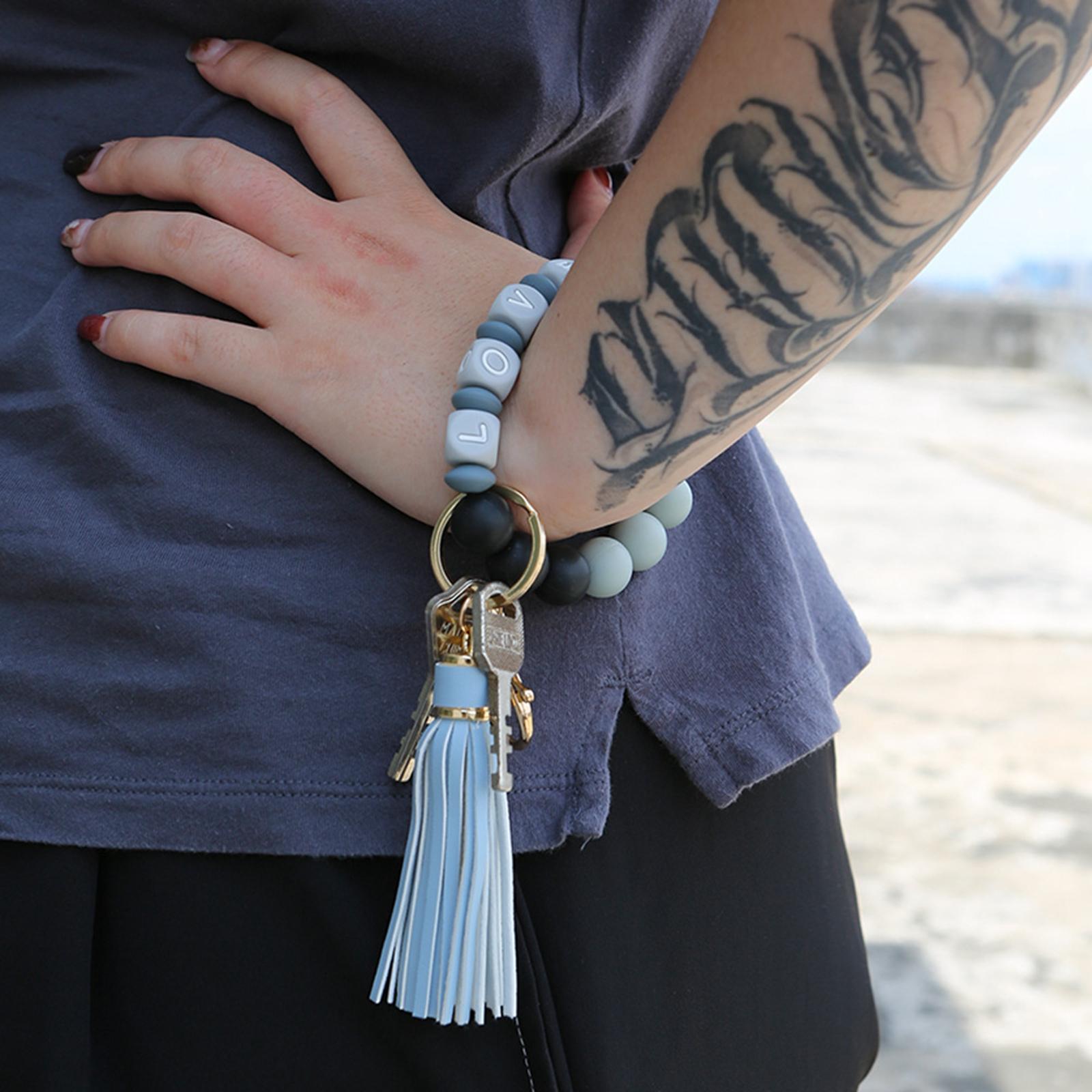 Women Wristlet Keychain Bracelet Keyring PU Leather Big Circle Tassel Car