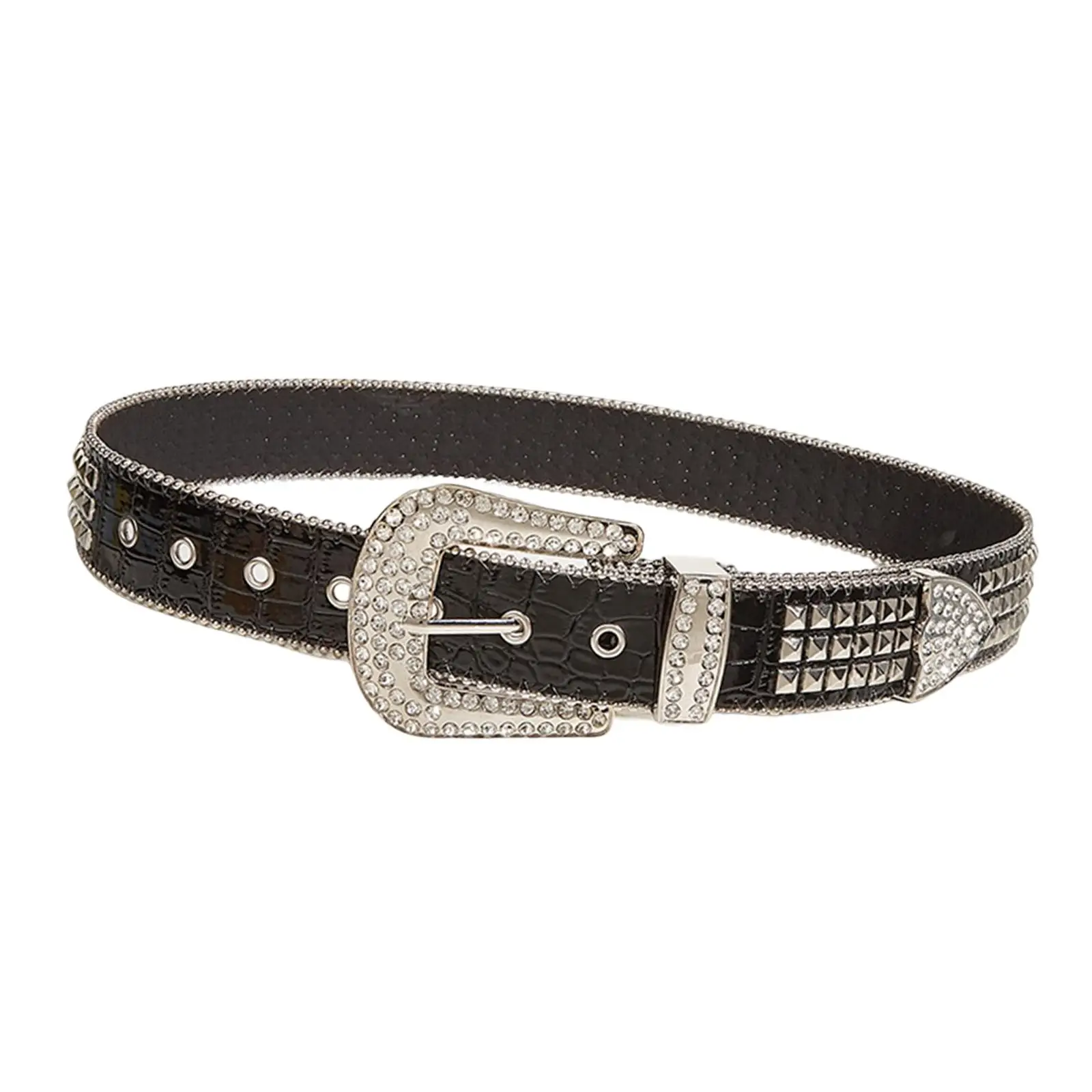 Ladies Women Rhinestone Belt Western Bling Wide PU Leather Studded for Motorcycle