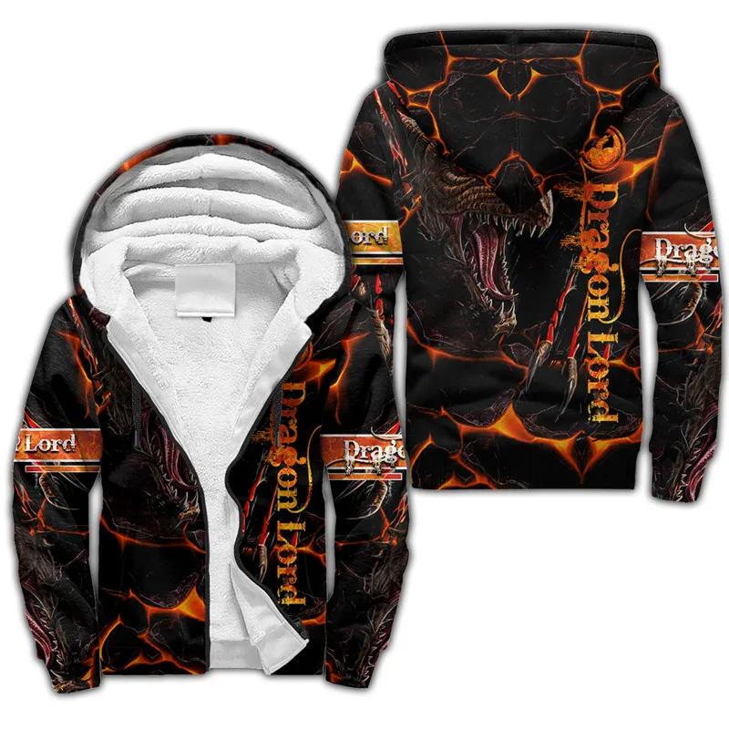Fashion Lava Dragon and Tattoo Pattern 3D Printed Winter Thicker Zip Hoodie Unisex Casual Hooded Tracksuit Warm Fleece Jacket -H cheap hoodies