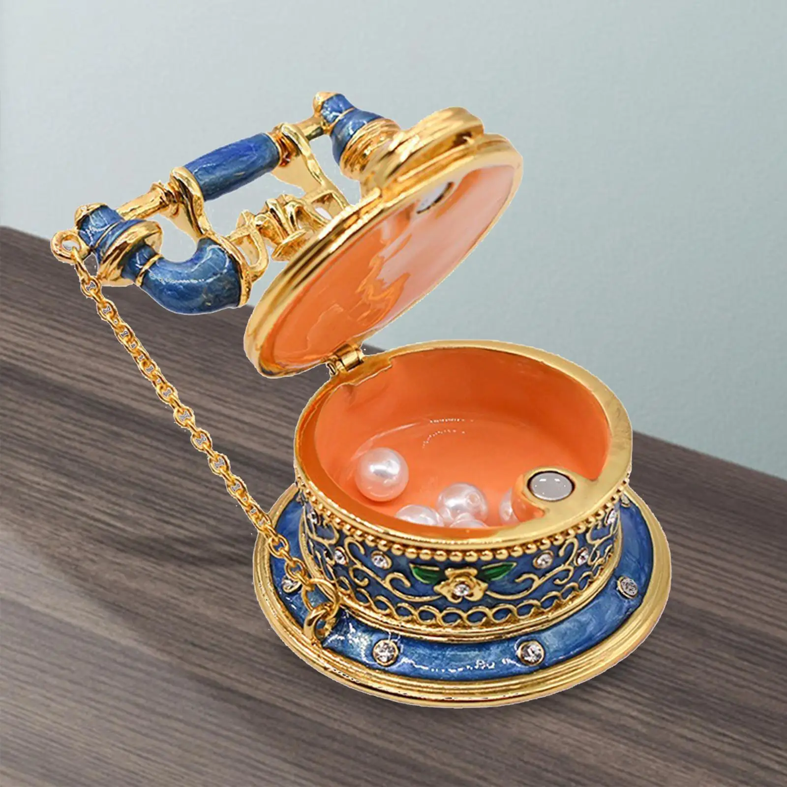 Vintage Telephone Jewelry Box Trinket Box Decoration Ornaments Enameled Home Decor Gift Treasure Chest for Ring Holder Bracelet