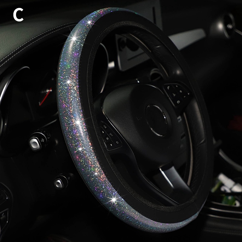 37/38mm Universal Car Steering Wheel Cover PU Leather Rhinestones Imitation diamond Case Auto Interior Decor Styling