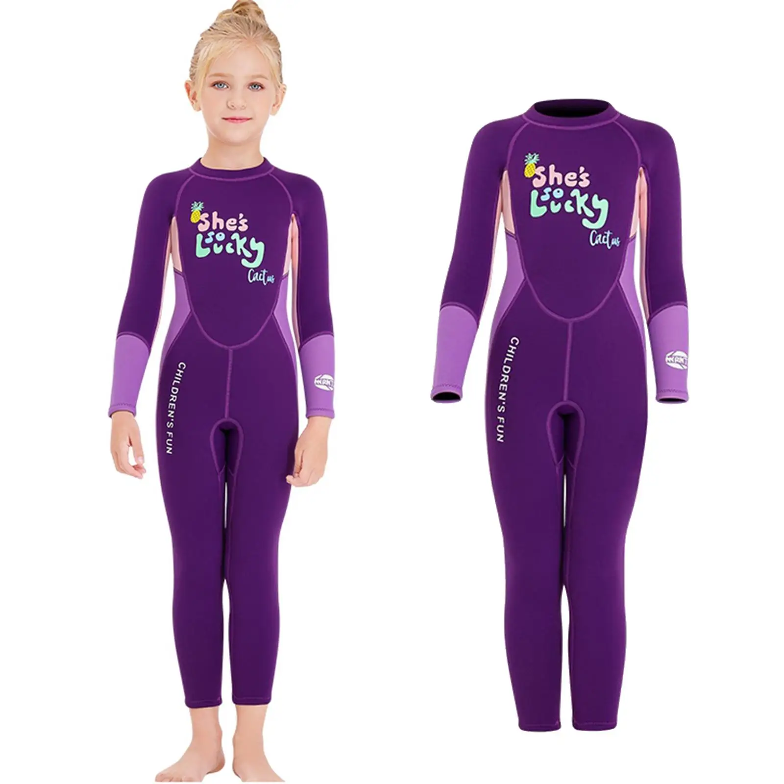 Girls Wetsuit Kids Thermal Swimsuit - 2.5mm Neoprene Children Swimwear, Sun Diving Snorkelling Suit, Purple