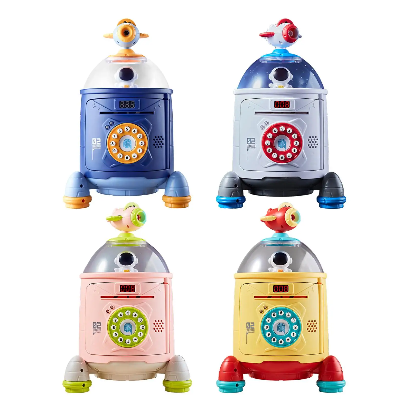 Rocket Piggy Bank Multifunction with Fingerprint and Password Code Lock Educational Toy Safe for Age 3-8 Years Kids Teens Adults