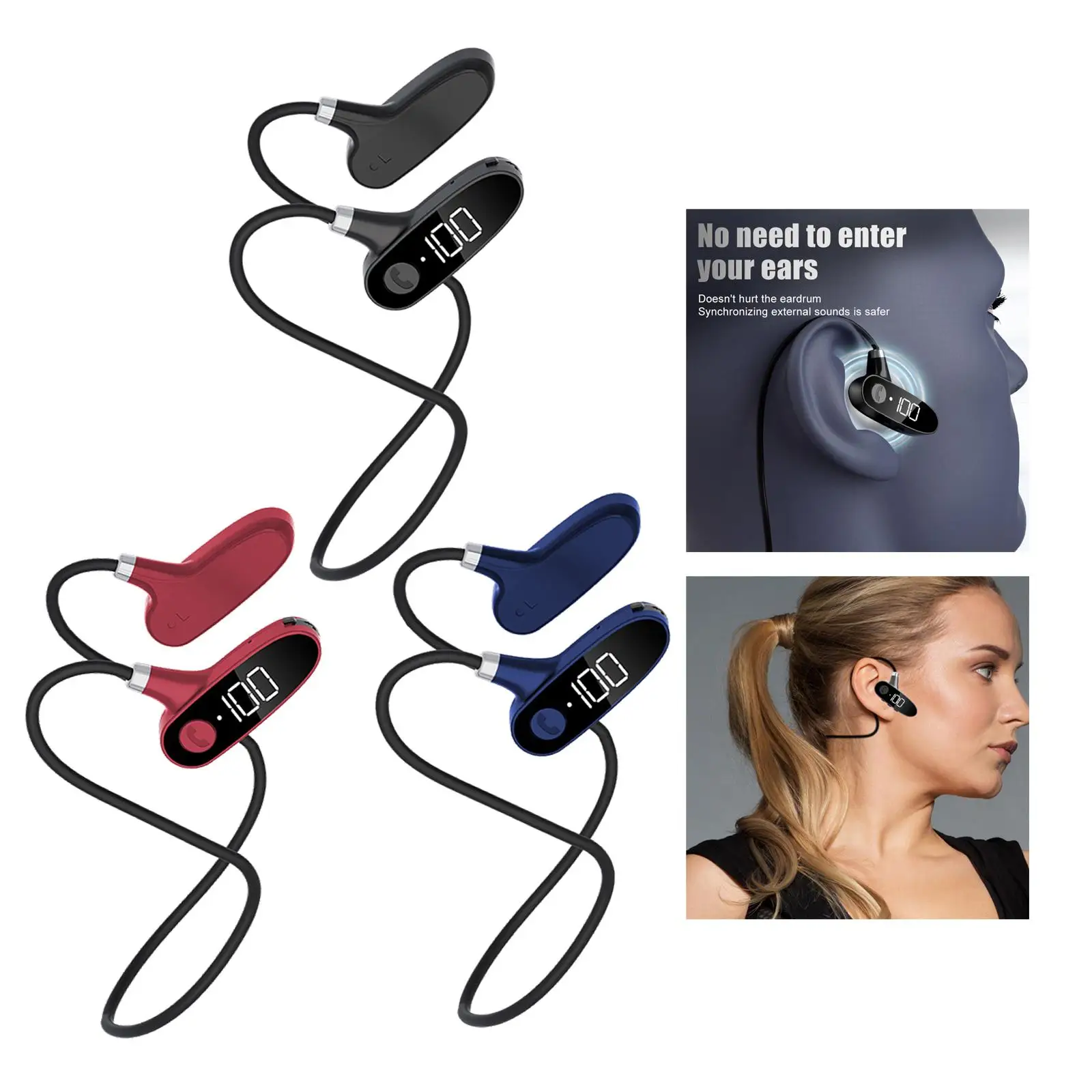 Sport Bone Conduction Headphones Earphones Open-Ear Bluetooth , Built in Microphone