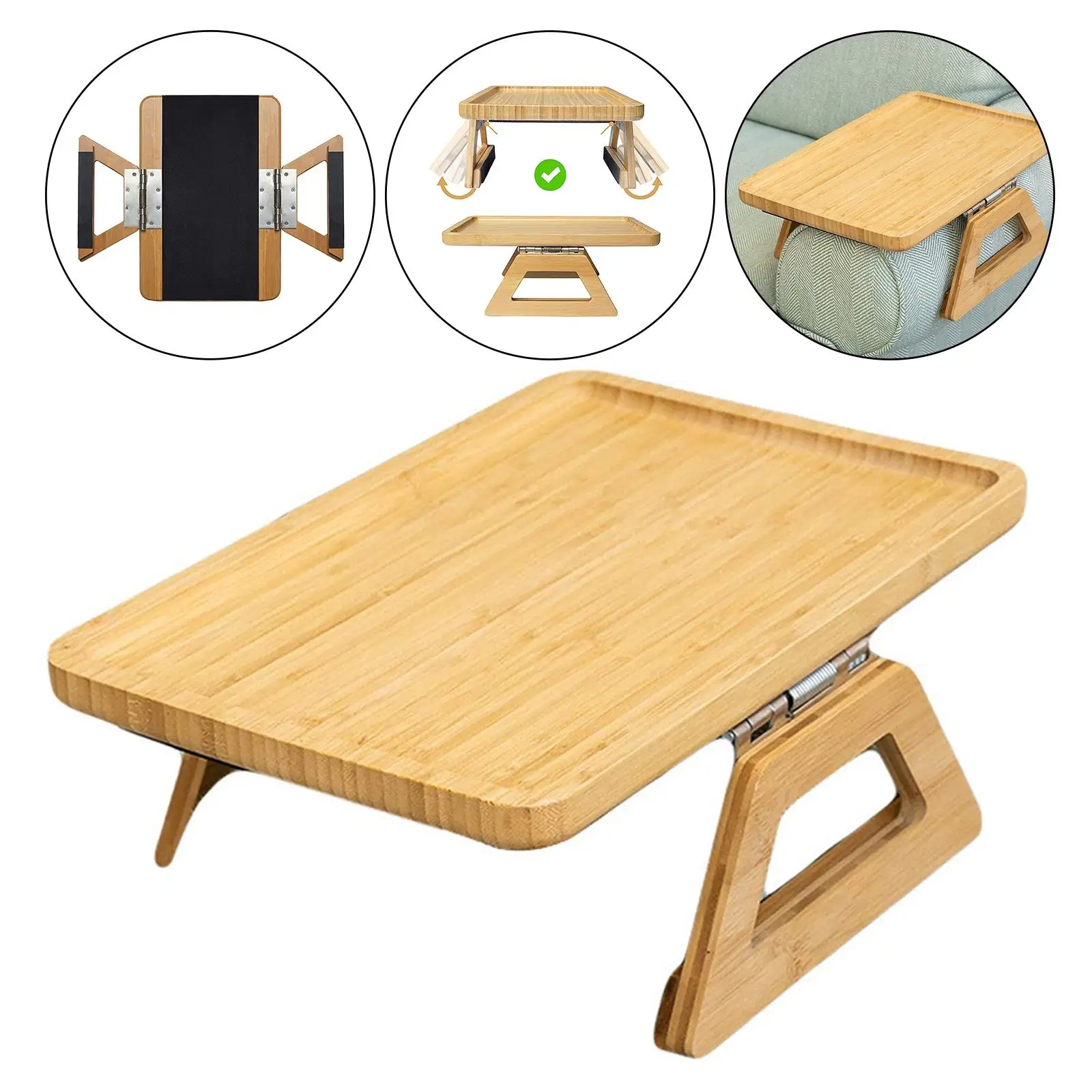 Rectangle Clip On Sofa Tray Couch Tray Portable Foldable Plates Serving Tray, for Snacks Fruit Remote Control Cupcake Phone