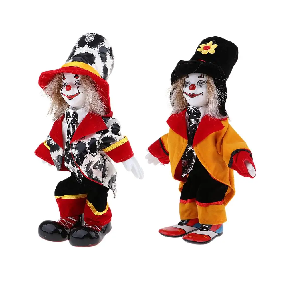 2pcs Vintage Hand Painted Porcelain Clown Ceramic Clown Dolls Decoration