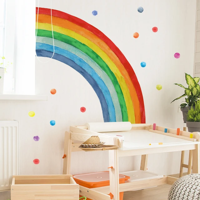 Grandi adesivi murali arcobaleno acquerello per camerette per bambini  adesivi arcobaleno da parete per bambini giganti carta da parati per la  decorazione della camera da letto della ragazza in vinile - AliExpress