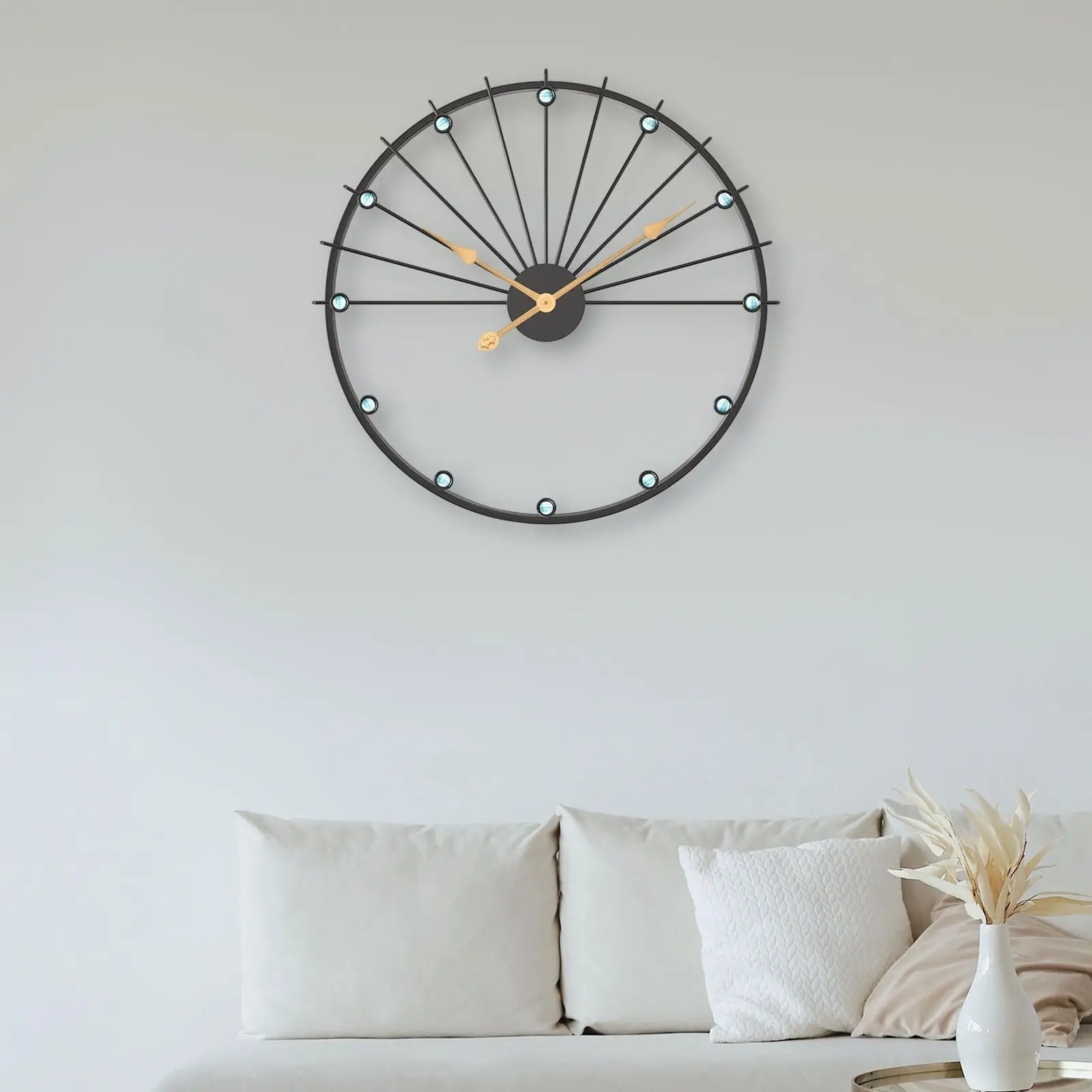 Metal Wall Clock Fashion Ornament Wall Hanging Clock Non Ticking Silent Clock for Kitchen Indoor Bedroom Dining Room Decoration