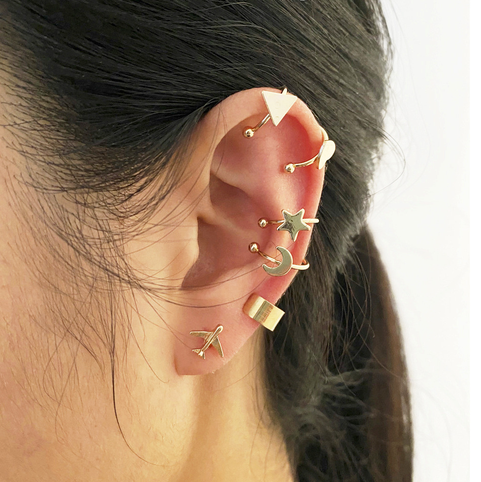 12PC Creative Gold Color Leaves Clip Earrings for Women Men Simple C Ear Cuff No Piercing Ear Ear Clip Set Trend Jewelry Gift