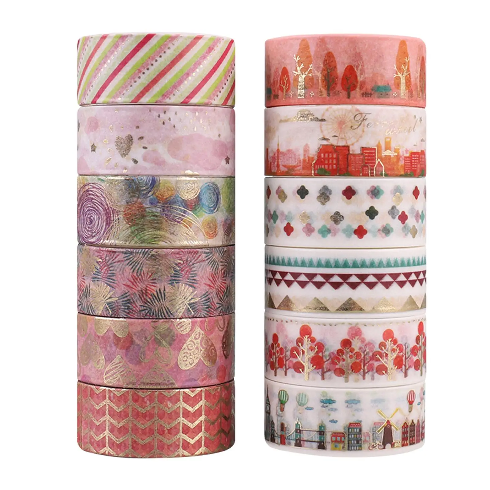 12 Rolls Washi Tape Set Gold Foil Washi Tape Crafts Masking Tapes for Gift Wrapping Journaling Party Album Scrapbooking Supplies