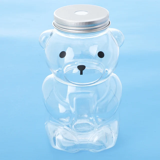 5Pcs Transparent Bottles with Lids Cute Bear Shape Drink