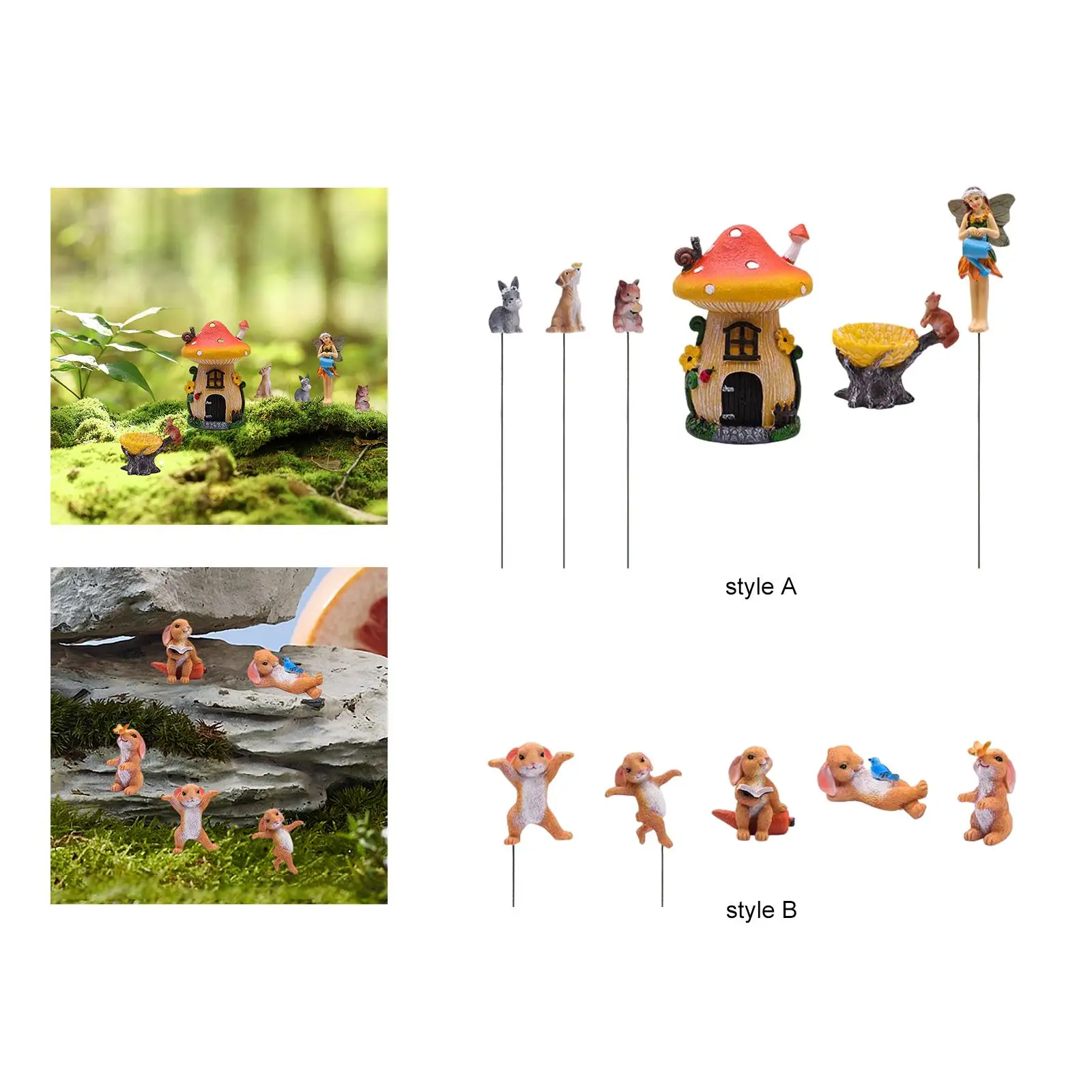 Mushrooms Animals Figurines Moving Forest Garden Ornament Durable Micro Resin Fairy Mushroom Decor for Fairy Patio Tree Statues
