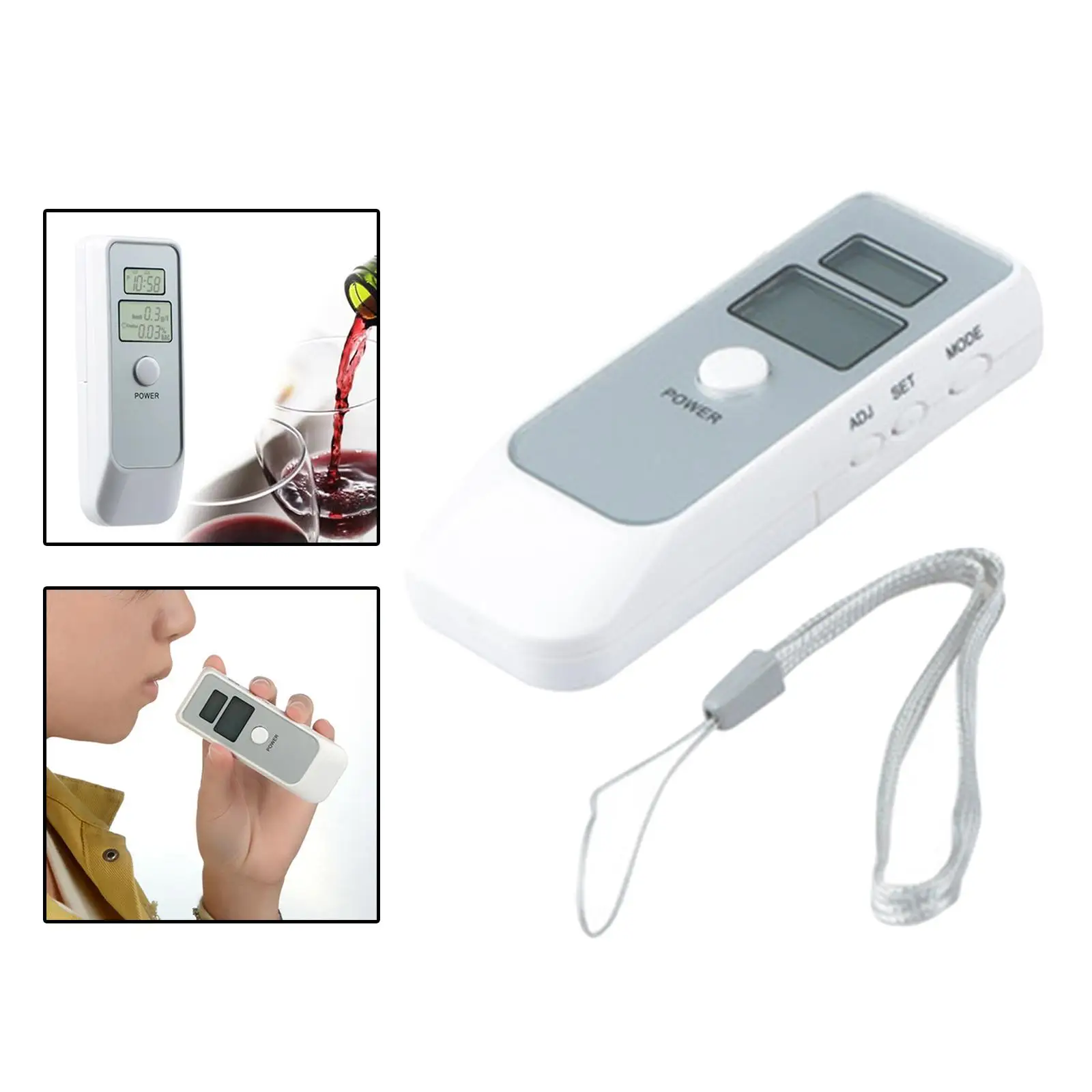 Mini Digital Breath Alcohol Tester Dual LCD White Clock Alcohol Analyzer Alcohol Testing Tool Alcohol Detector for Drivers Home