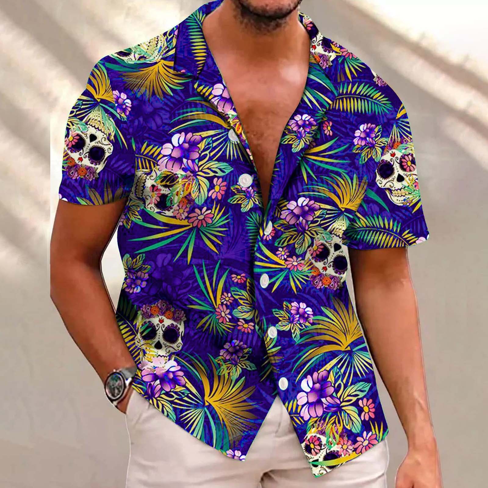 men's short sleeve button down print shirts