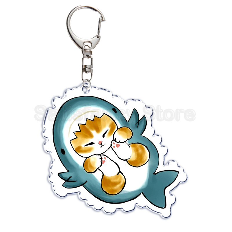 Nette Cartoon Shark Katze Gebraten Garnelen Katze Keychain Brief Schlüssel Kette für Männer Frauen Zubehör Tasche Anhänger Schlüssel Ring Schmuck geschenk – Detail 3