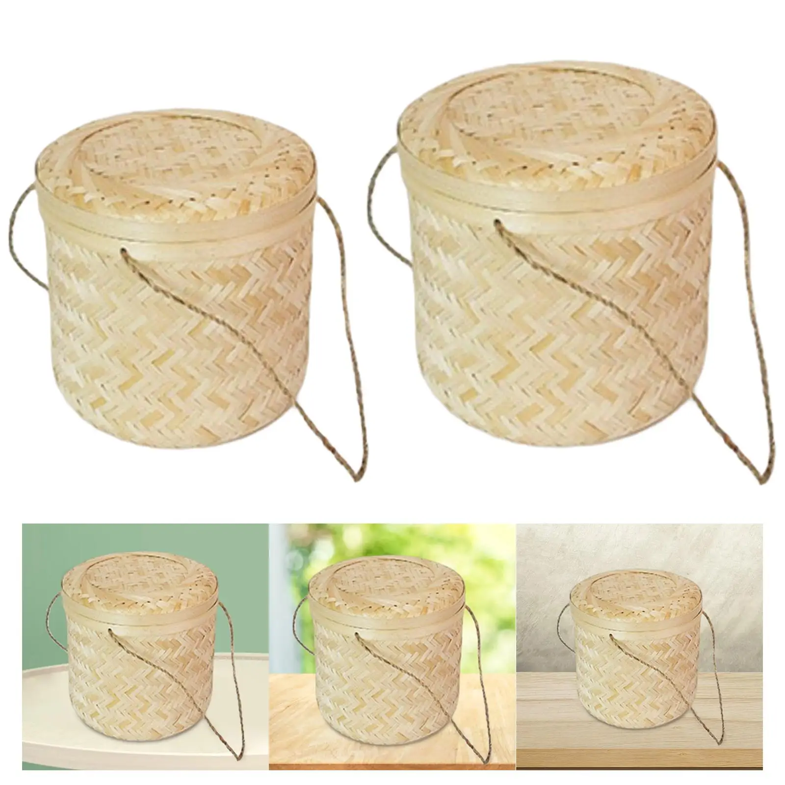 Woven Gift Basket Farmhouse Portable Serving Bamboo Basket with Handle Organizer for Food Bread Snacks Mooncake Fruits