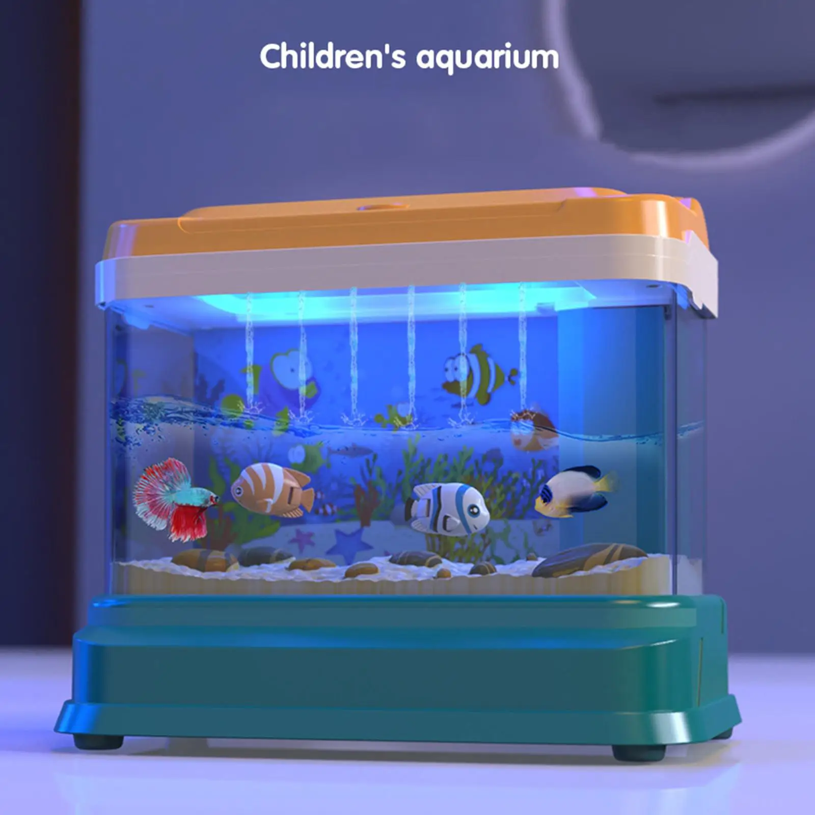 Artificial Fish Tank with Moving Fish with USB light Motor Skill Training Small Aquarium for Toddlers