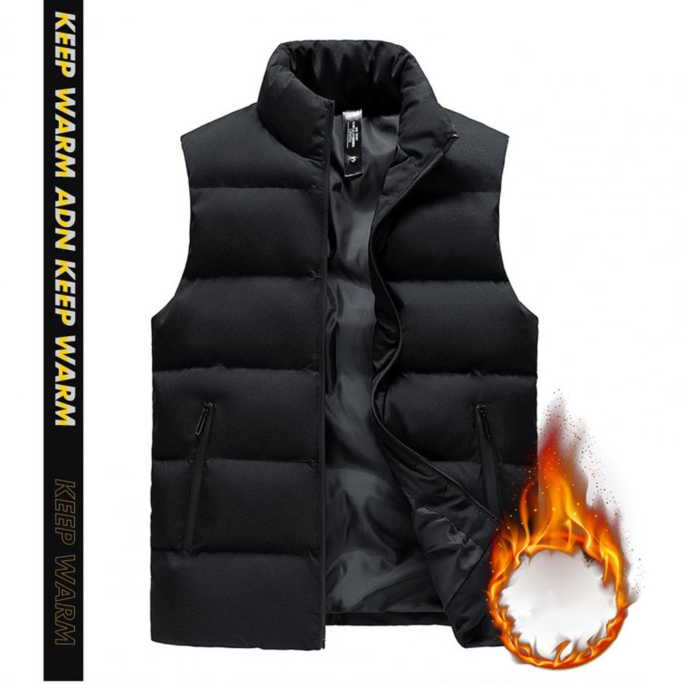 Description Picture 5 of itemMen Autumn Winter Vest Thickened Padded Sleeveless Jacket Man Stand Collar Zipper Windproof Waistcoat Outwears