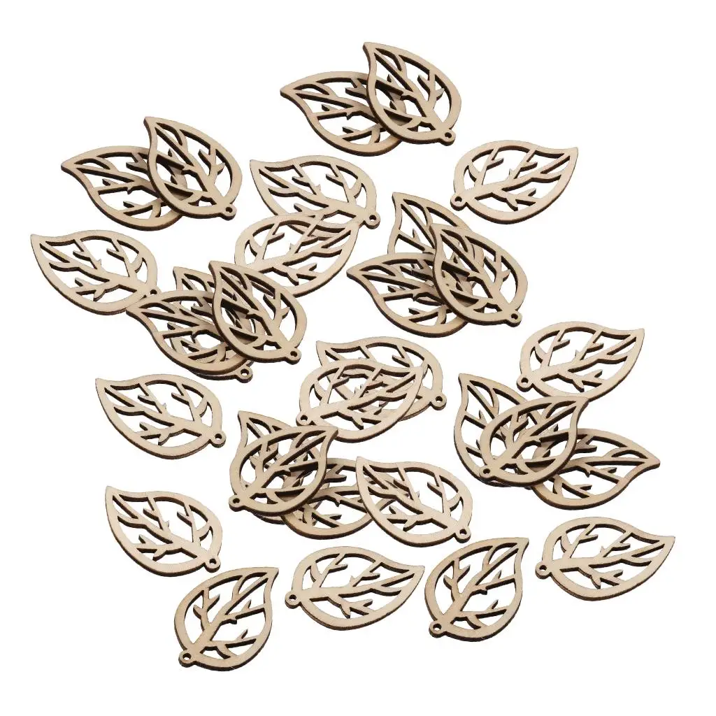 30 Pieces Wooden Leaf Cutout Embellishment for DIY Wedding Decorations Home Ornaments Hanging Tags