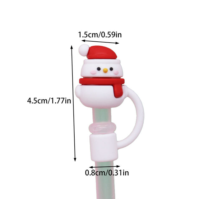 1-12PC Christmas Limited Straw Cover Reusable 8mm & 10mm Silicone