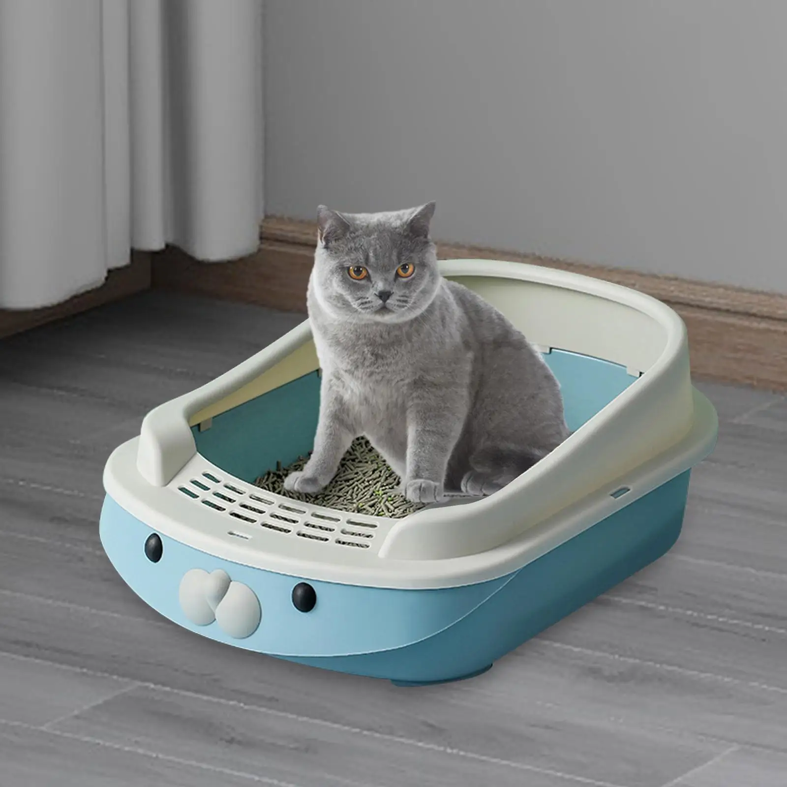 Semi Enclosed Litter Pan Sturdy Cat Bedpan Cats Litter Pan Kitten Potty Toilet for Kittens to Senior Cats Dogs Small Pets Kitty
